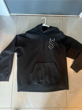 Supreme Black Pullover Hoodie with White S Logo